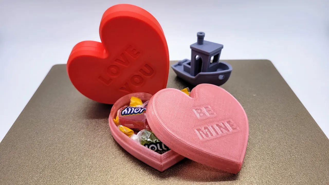 A render of a 3d printed heart shaped storage box
