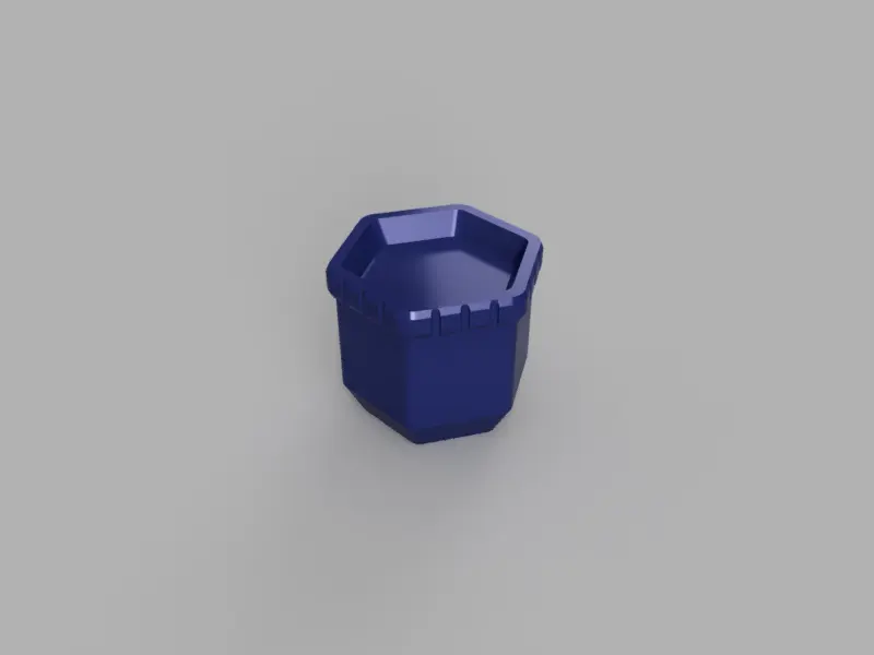 A render of a customizable parametric 3d printed stackable storage container shaped like a hexagon