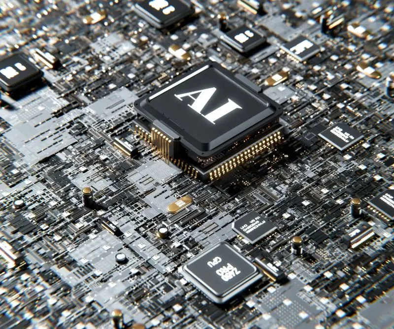 A computer chip with AI printed on it
